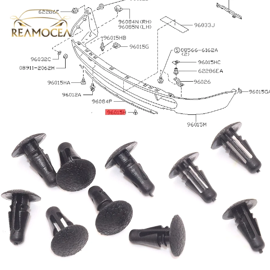 Reamocea 10x Nylon Rivet Panel Range Retaining Clips Fasteners 01553-00401 Fit for Nissan Altima Qashqai Micra NV200 Rogue Versa