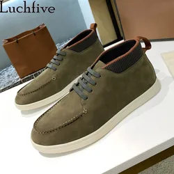 Men Genuine Leasther Flat Shoes Casual lace-up Shoes Simple Comfortable Sneakers Elastic slip-on Walking Shoes Brand Shoes Man