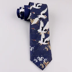 Free Shipping New Male men's Original design creative gift men and women dark blue crane printing tie and wind retro necktie