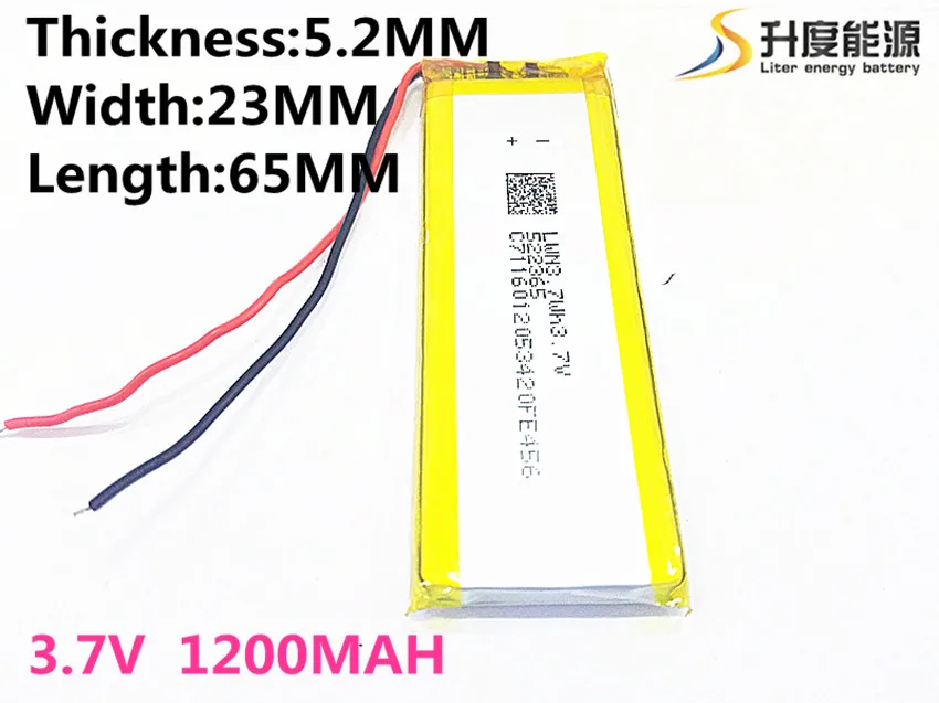 3.7V 1200mAh 522365 Lithium Polymer Li-Po li ion Rechargeable Battery cells For Mp3 MP4 MP5 GPS  mobile bluetooth