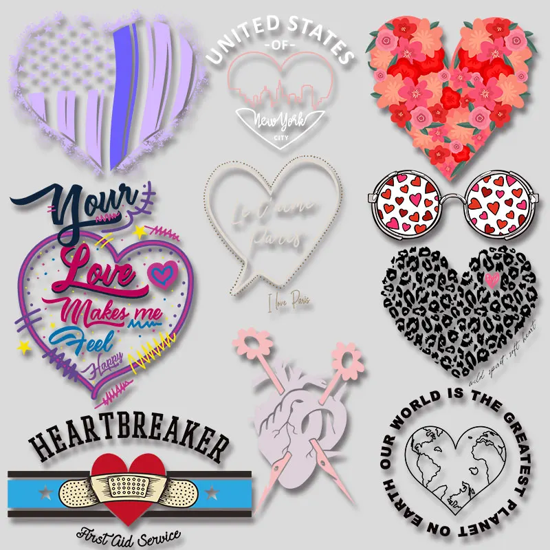 Black and white heart pattern Vinyl Sticker For Clothes heart iron on patch Manualidades easy to use DIY decoration