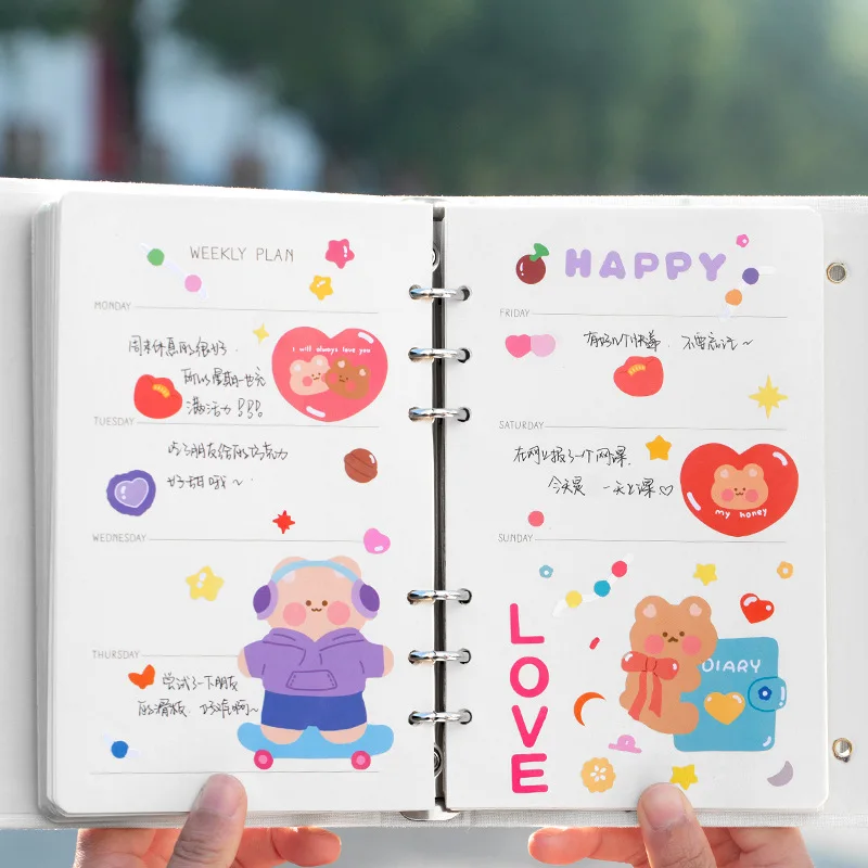 Pegatinas decorativas para álbum de recortes, pegatinas bonitas de oso, conejo, adhesivo para diario, papelería Kawaii coreana, 10 hojas