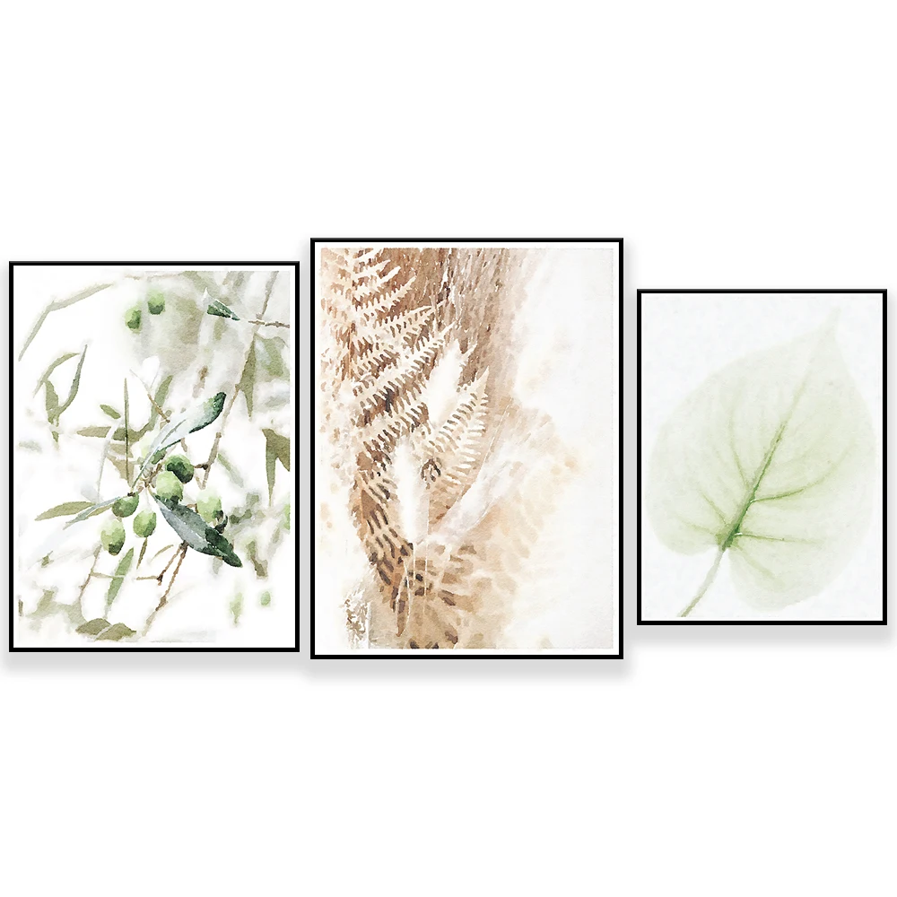 Neutral Botanical Nature Landscape Prints Watercolor Gallery Wall Art Digital Printable, Flowers Leaves Trees Decor