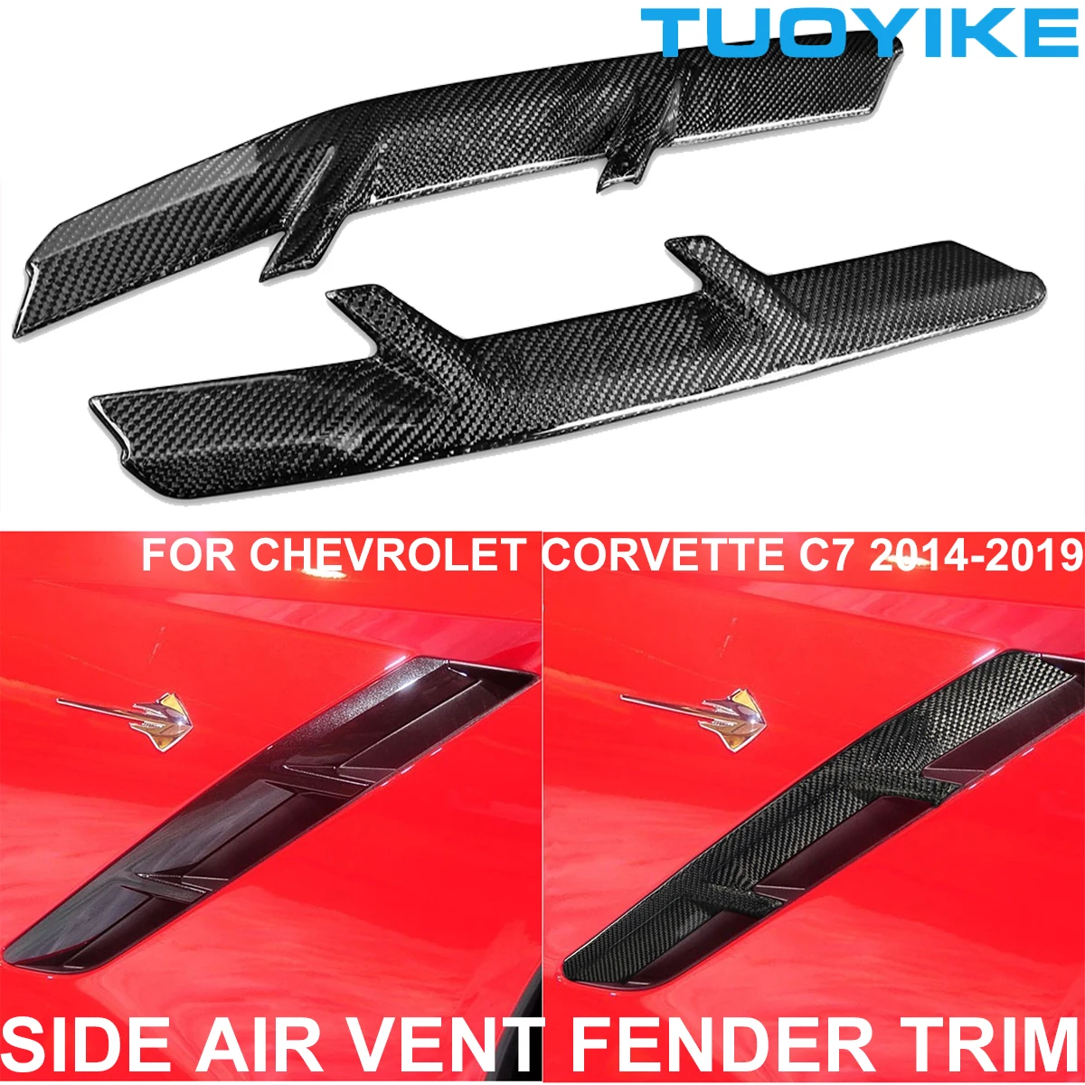 LHD RHD Car Styling Real Carbon Fiber Side Air Vent Fender Fin Spliiter Cover Trim Sticker For Chevrolet Corvette C7 2014-2019