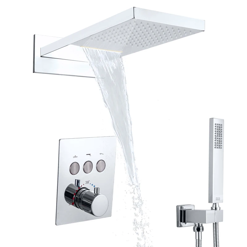 Thermostatic Chrome Polished Rainfall Shower Head 20X10 Inch  Bathroom waterfall Rain Showers Combo Set With Handheld