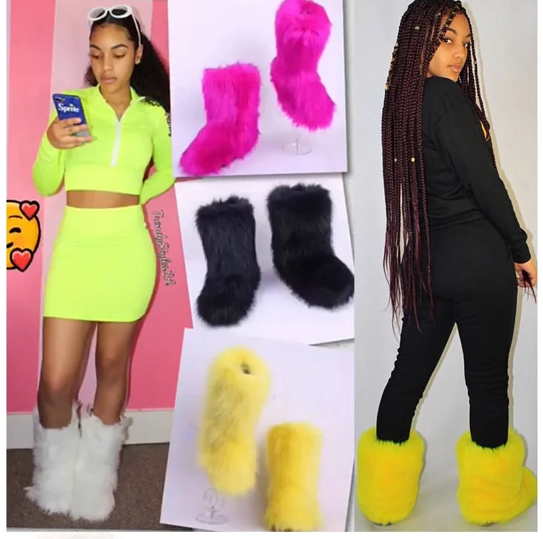 جديد الموضة الثعلب الفراء امرأة الثلوج الأحذية قوس قزح متعدد الألوان سيدة الشتاء الأحذية الدافئة أحذية النساء الأحذية الأحذية Bottes دي neige فام #3