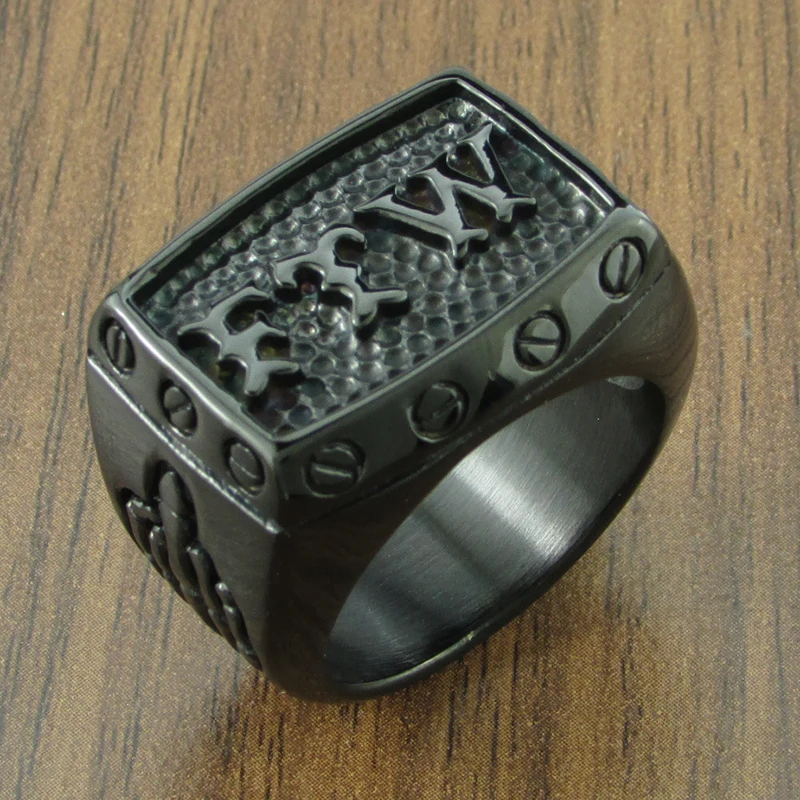 Punk stal nierdzewna 316L kolor srebrny czarny FTW środkowy palec mechaniczny śruba Motor Cycle Letter pierścień motocyklisty sport Rider Ring