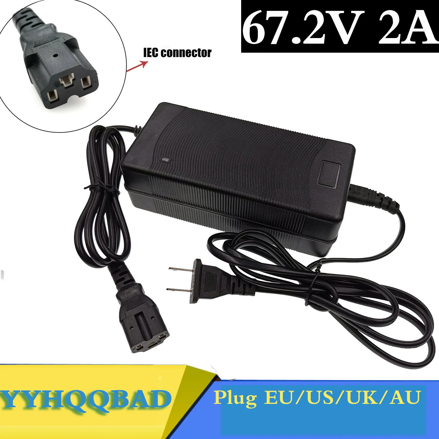 67.2V 2A Lithium Battery Charger For 60V Li-ion battery with PC connector IEC connector