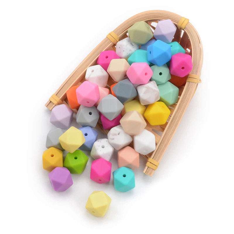 50pcs/lot 14mm Hexagon Mini Smaller Beads Teething Necklace Silicone Teething Beads For Baby Teether BPA Safe Beads