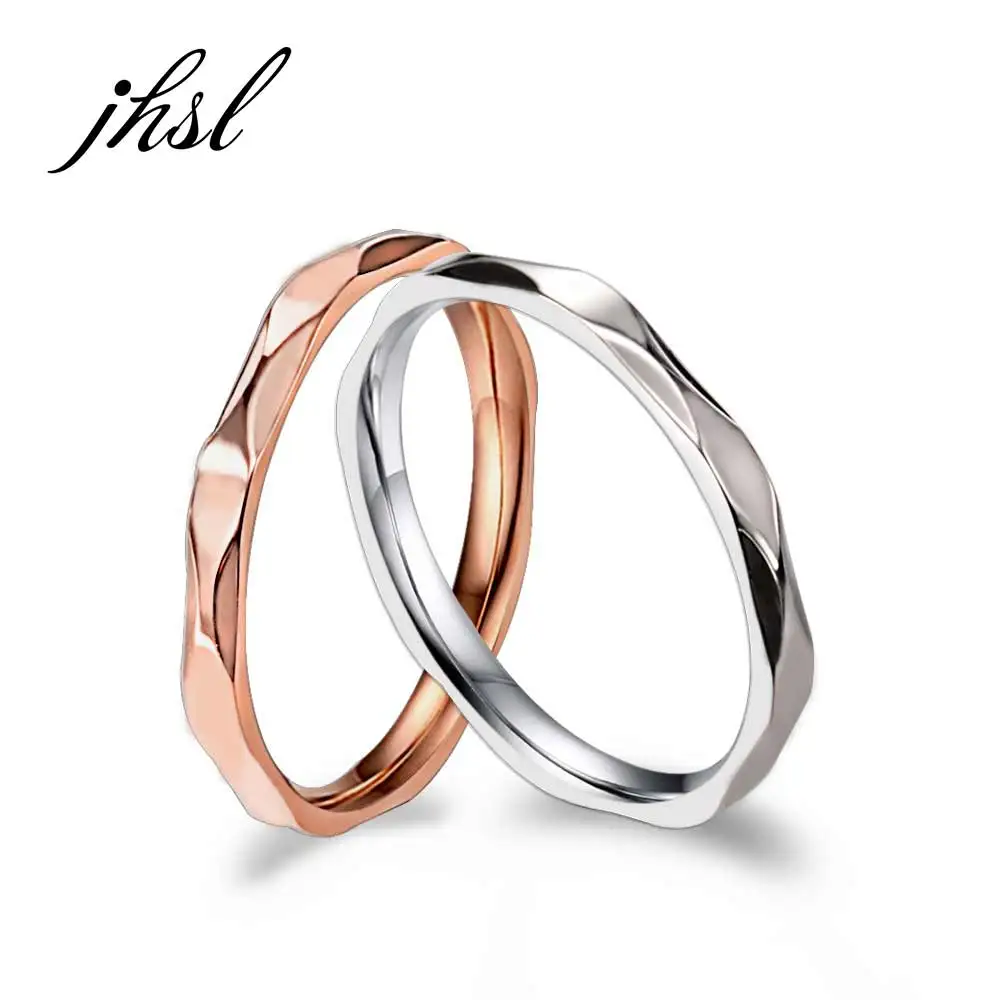 

JHSL 2 mm Small Thin Stainless Steel Women Wedding Rings Silver Rose Gold Color US size 4 5 6 7 8 9