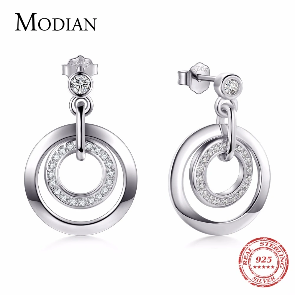

Modian 2021 Hot Sale Real 925 Sterling Silver Classic Circle Stud Earrings Clear Cz Luxury Jewelry For Women Christmas Gift