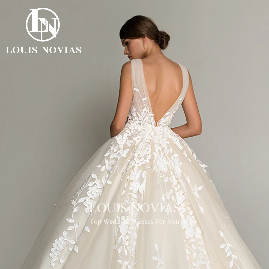 LOUIS NOVIAS robes De mariée pour femmes élégant dos nu perles fleurs broderie sans manches robe De mariée robes De Novia