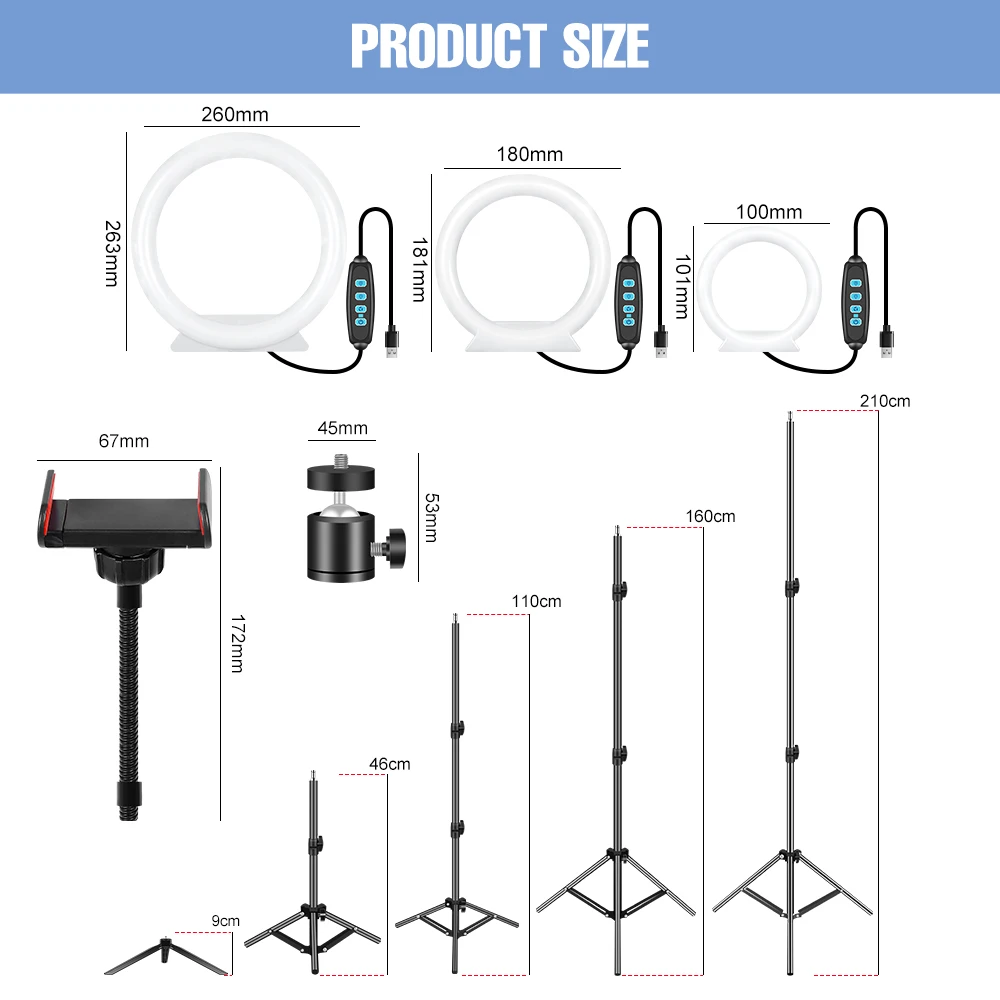 LED Ring Light USB Selfie Lamp Photography Ringlamp With Tripod Round Fill Light Dimmable Photo Studio Makeup Video Live Lights