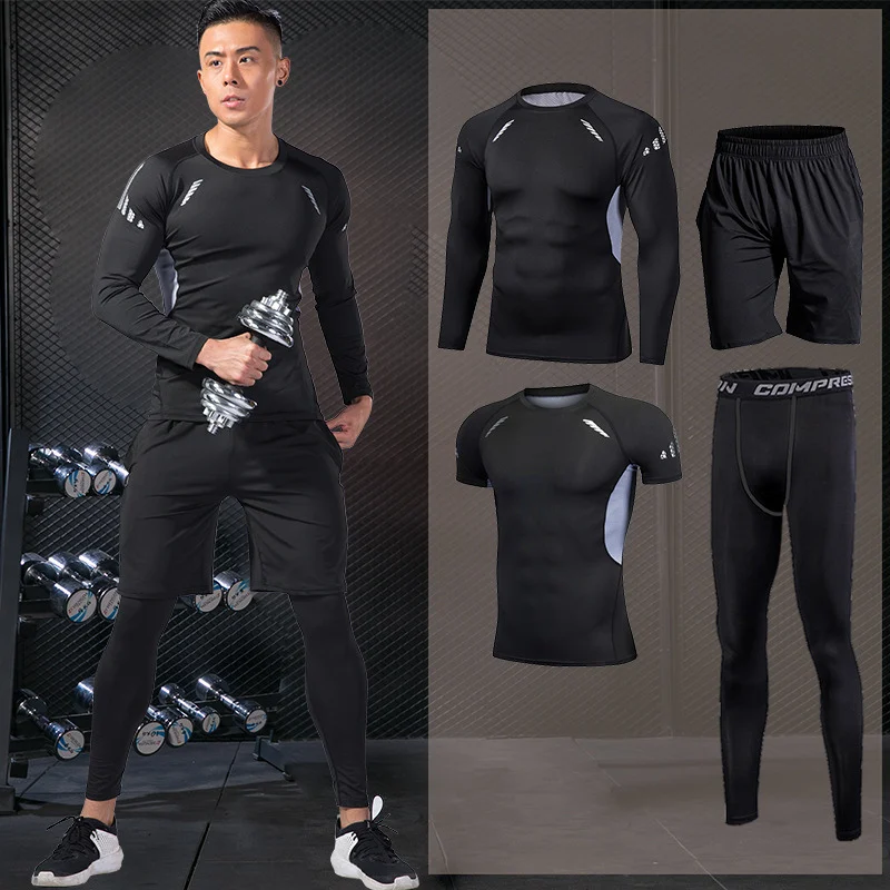 

Men's Compression Sportswear Gym Running Sports Suit Basketball Tight Clothes Fitness Training Set Jogging Tracksuits Rash guard