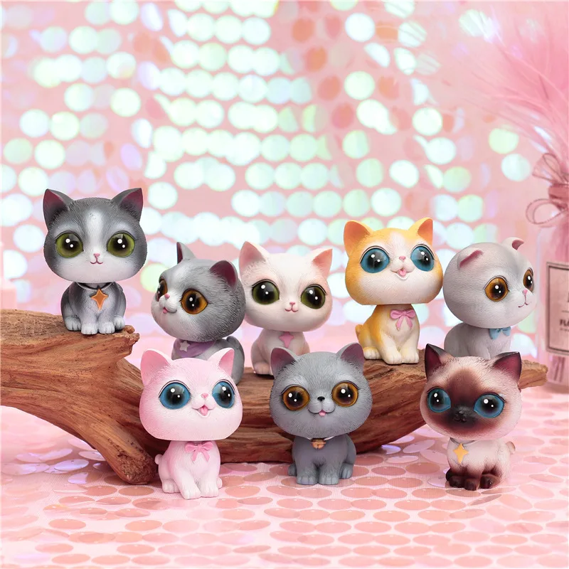 

Delicate Cartoon Cat Figurine Mini Resin Shaking Head Kitty Animal Cake Ornament Cute Kitten Statue Kid Birthday Gift Car Decor