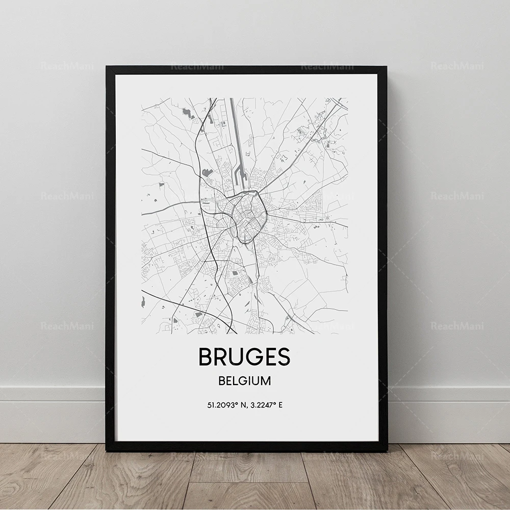 Map poster, Bristol England, Cork Ireland, Bruges Belgium, Monaco map print black and white Principality travel print coordinate