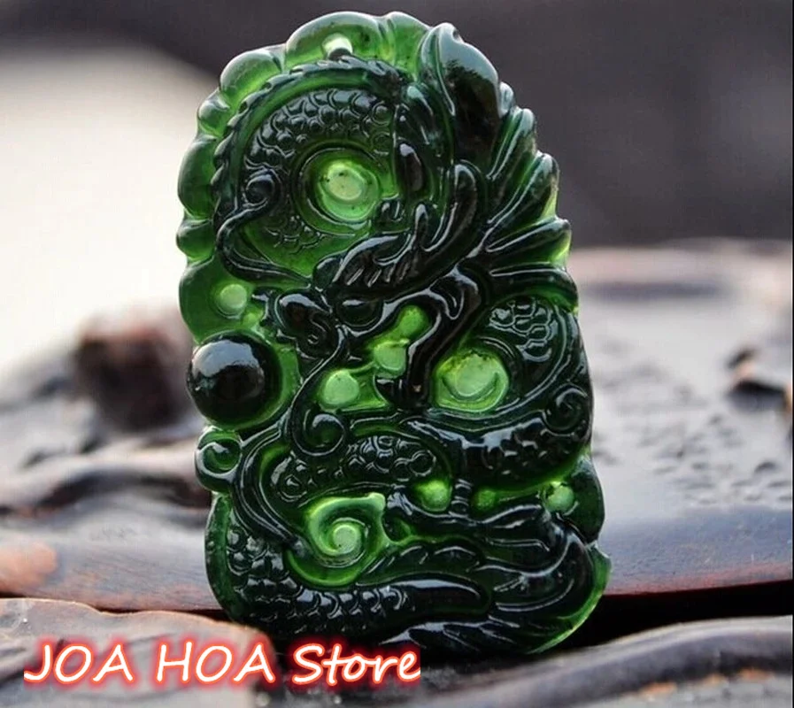 

Natural Dark Green Hand-Carved Zodiac Dragon Male Jade Pendant Delicate Light Play Transparent