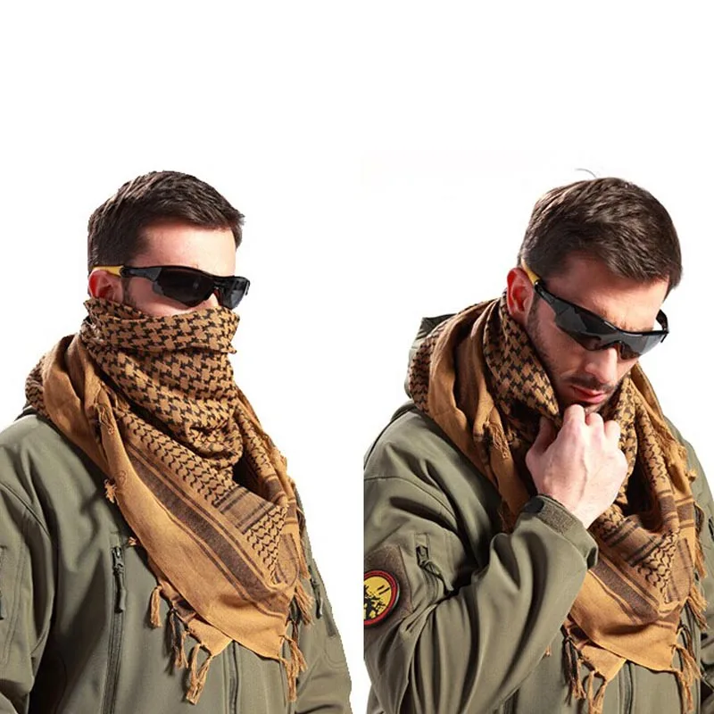 Unisex Tactical Keffiyeh Shemagh Arab Scarf Desert Keffiyeh Scarf Men Women Cotton Lightweight Windproof Hiking Scarf Neck Cover