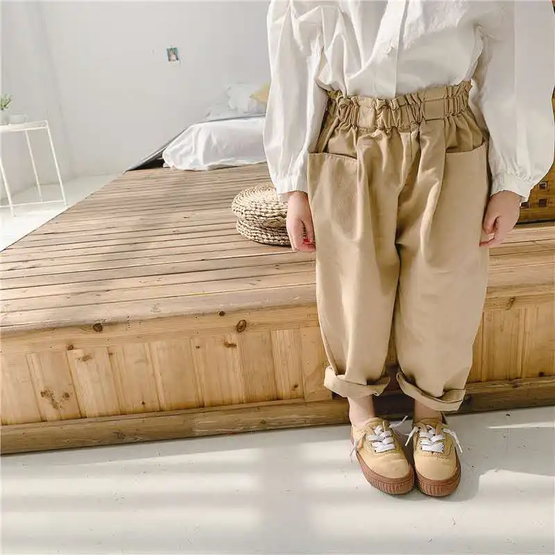 Pants for Girls Spring Summer Kids Casual Trousers Korean Autumn Harem Casual Pants Cotton Solid Color High Waist Trousers