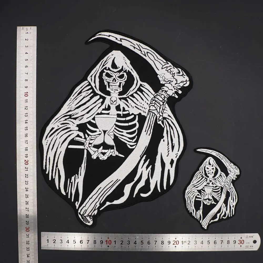 Large Sickle Grim Reaper Embroidery Punk Skull Patches Clothes Stickers Apparel Accessories Badge