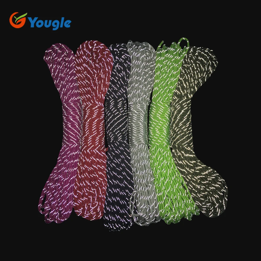 Yougle 100FT 7 Strands 4MM Core Reflective Paracord 550lb Parachute Cord Lanyard Reflective Material