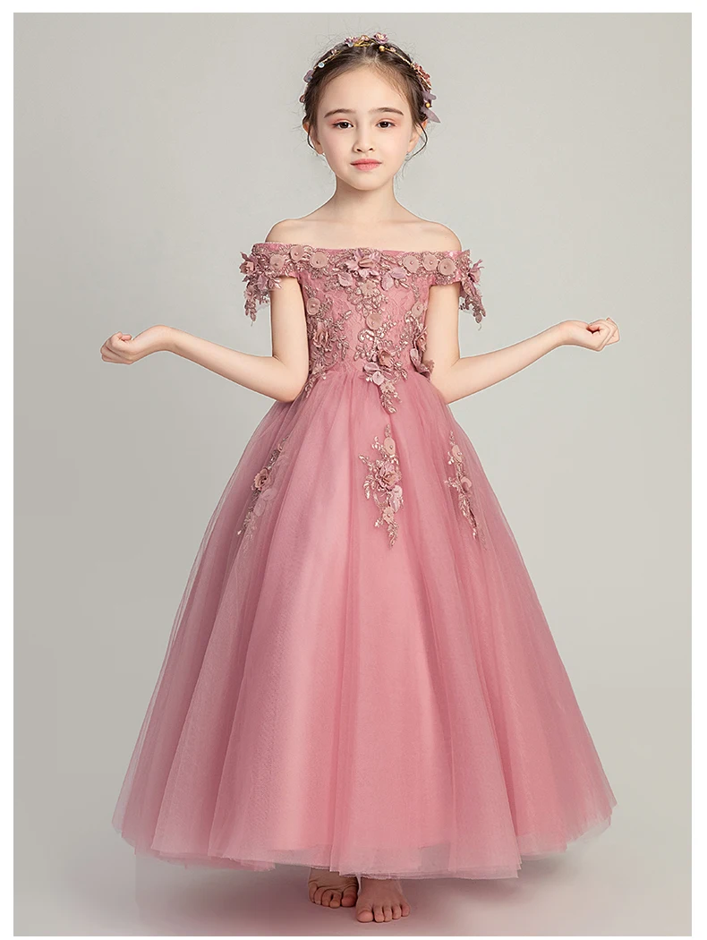 Long Trailing Embroidery Flower Christmas Girl Dress Wedding Princess Party Events Dresses Girl Dress Ceremonies Clothes