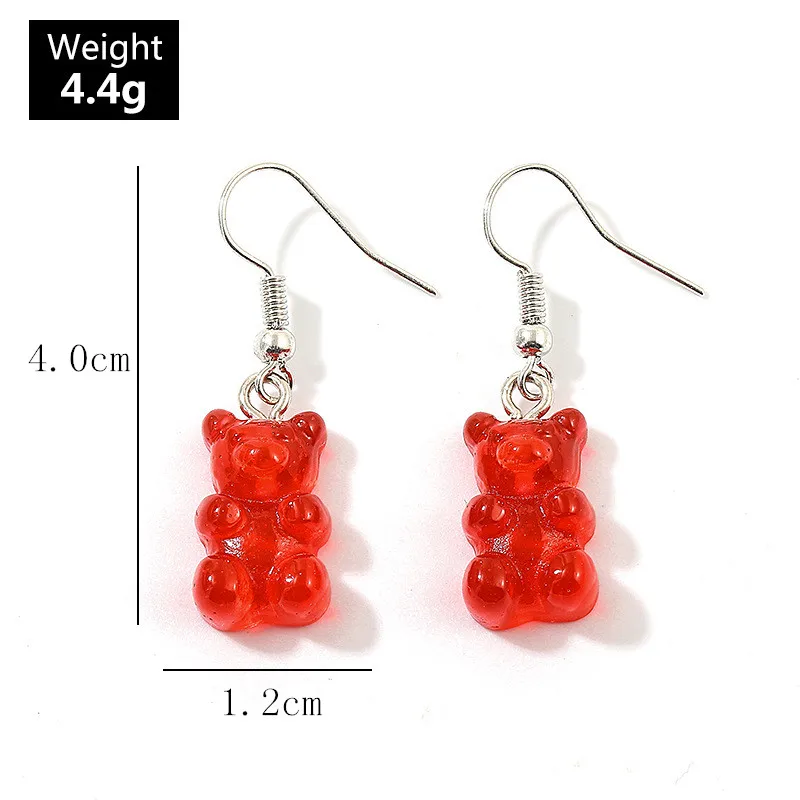 Creative Cute Candy Colorful Animal Gummy Bear Earrings Minimalism Cartoon Design Female Ear Hooks Danglers Jewelry Kids Gift