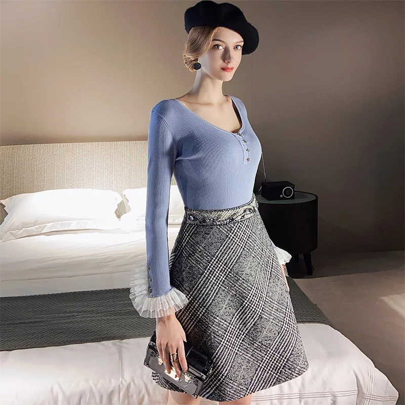 Dabuwawa Autumn Vintage A-Line Plaid Skirts Women Winter Skirt Diamond High Waist Zipper Skirt Ladies Spring DO1DSK002