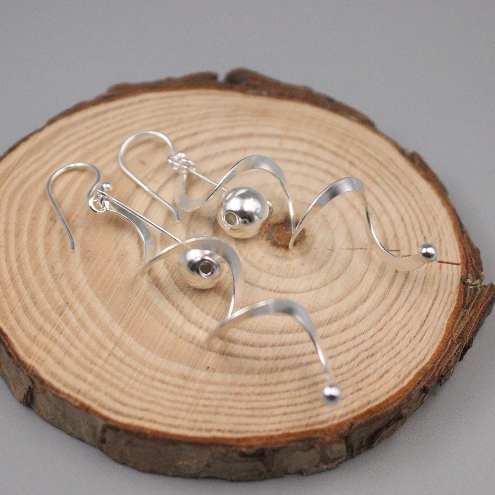 

Genuine Real 925 Sterling Silver Ball With Swirl Dangle Earrings 65mm Length