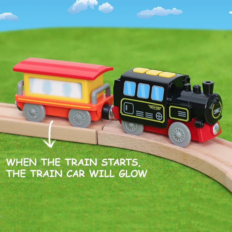 Retro Train Toy Sound Light Electric Train Set Children\'s Educational Toy Train Rail Car Suitable for most brands of wooden rail