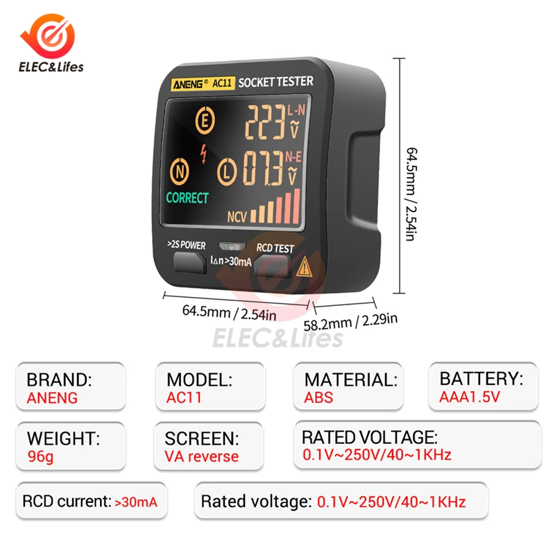 AC11 Digital Smart Socket Tester Voltage Test Socket Detector US/UK/EU/AU Plug Ground Zero Line Phase Check Rcd NCV Test