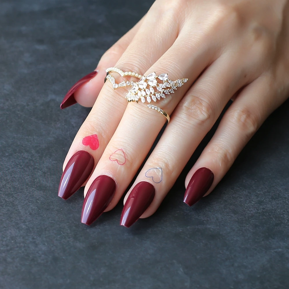 Short Ballet Fake nails Burgundy color False nails Vampire UV gel Coffin Exquisite Medium Artificial nails view 5