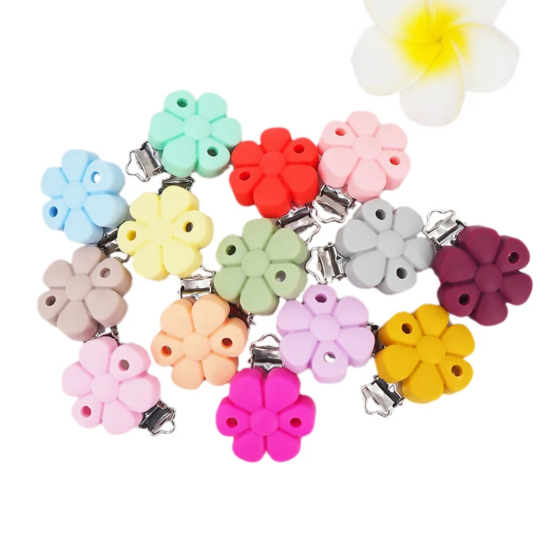 Chenkai 50PCS 30mm Silicone Flower Clip DIY Baby Pacifier  Teether Soother Nursing Jewelry Toy Accessory Holder Teething Clips