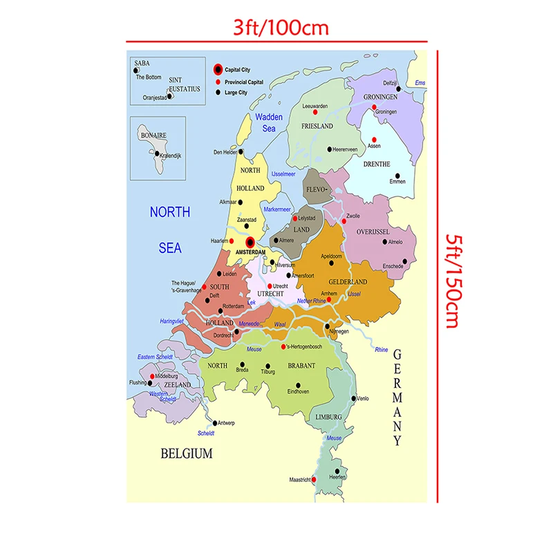 100*150cm Netherlands Map in Dutch Decorative Non-woven Painting Large Size Wall Poster Office Decoration for Education