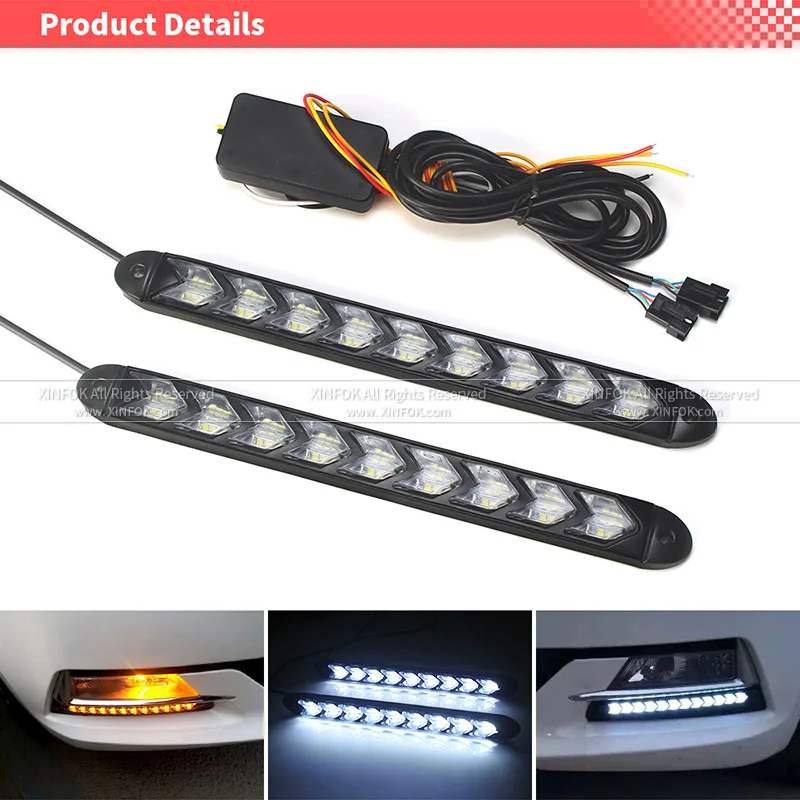 2x Waterproof Car led Switchback LED Daylight Headlight Eye DRL Lamp Dynamic Sequential Brake Turn Signal Daytime Running Light