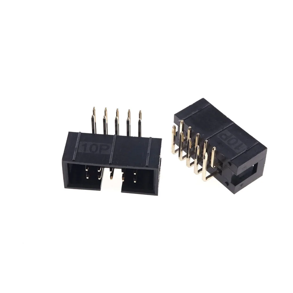 10 Pcs  Box Header Pin IDC Connector 2.54mm 2x5 Pin 10 P Right Angle Male Square 0.64mm 2 Rows Space 2.54 Through Hole DIP type