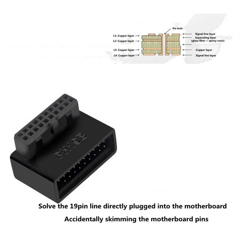 Adaptador de extensión USB 3,0 macho a hembra, convertidor de 90 grados en ángulo para conector de placa base, 19/20 pines