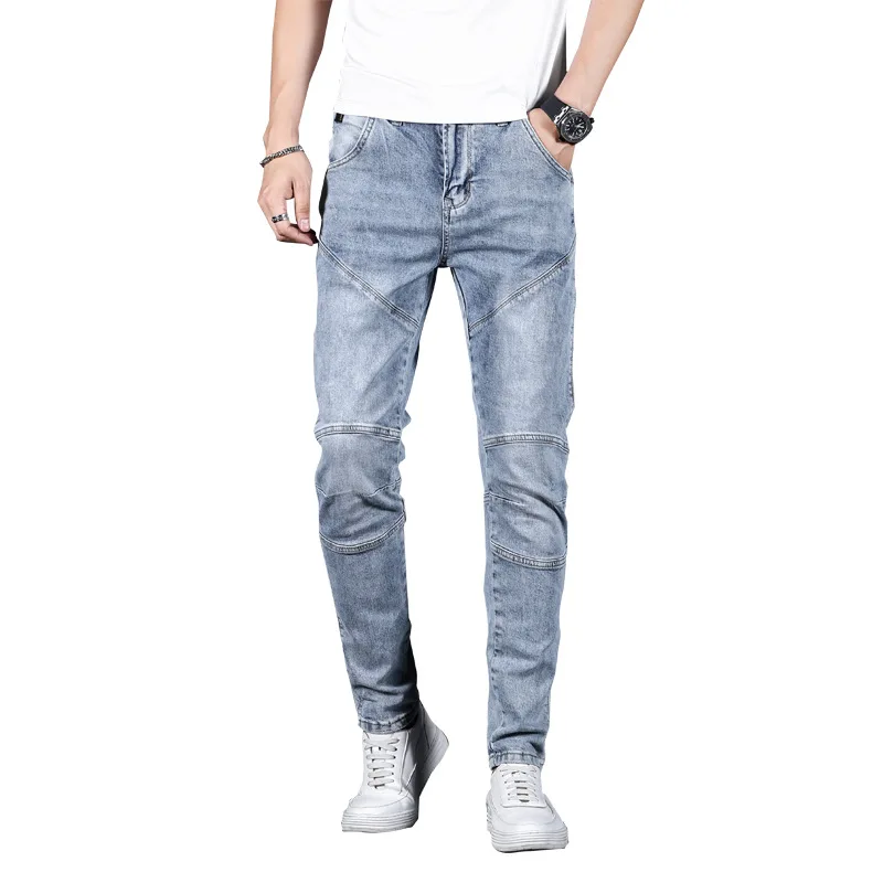 

Male Europe Jeans Thin Straight Light Blue Leisure Fashion Denim Trousers Men's All-match Simplicity Trend Handsome Streetwear