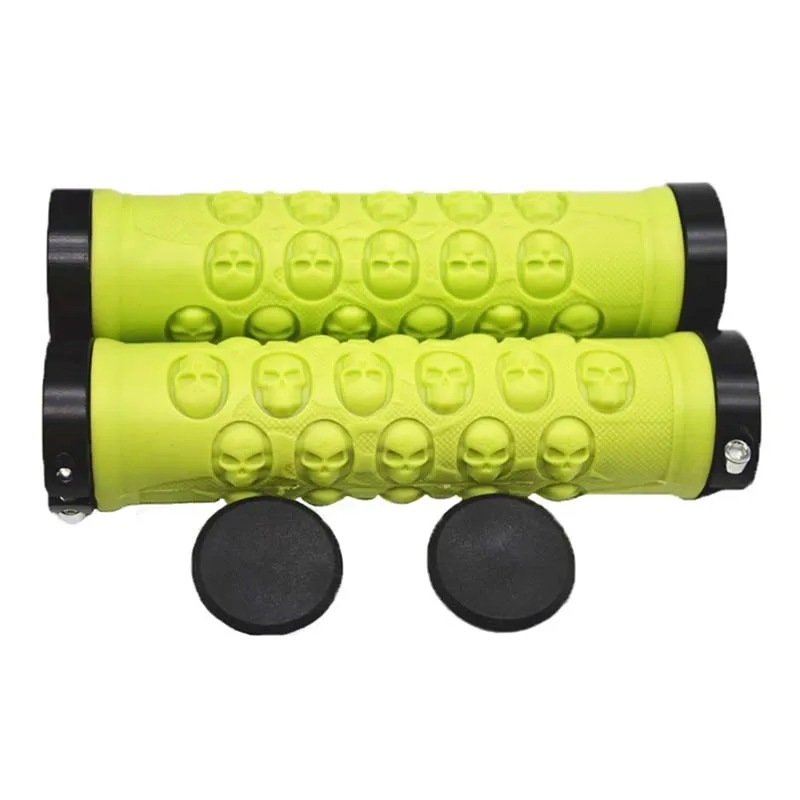 1pair Bicycle Grips Skull Design TPR Rubber Bike Handlebar Grips Lock-On MTB Road Cycling Bike Soft Handle Bar End Cover BC0214