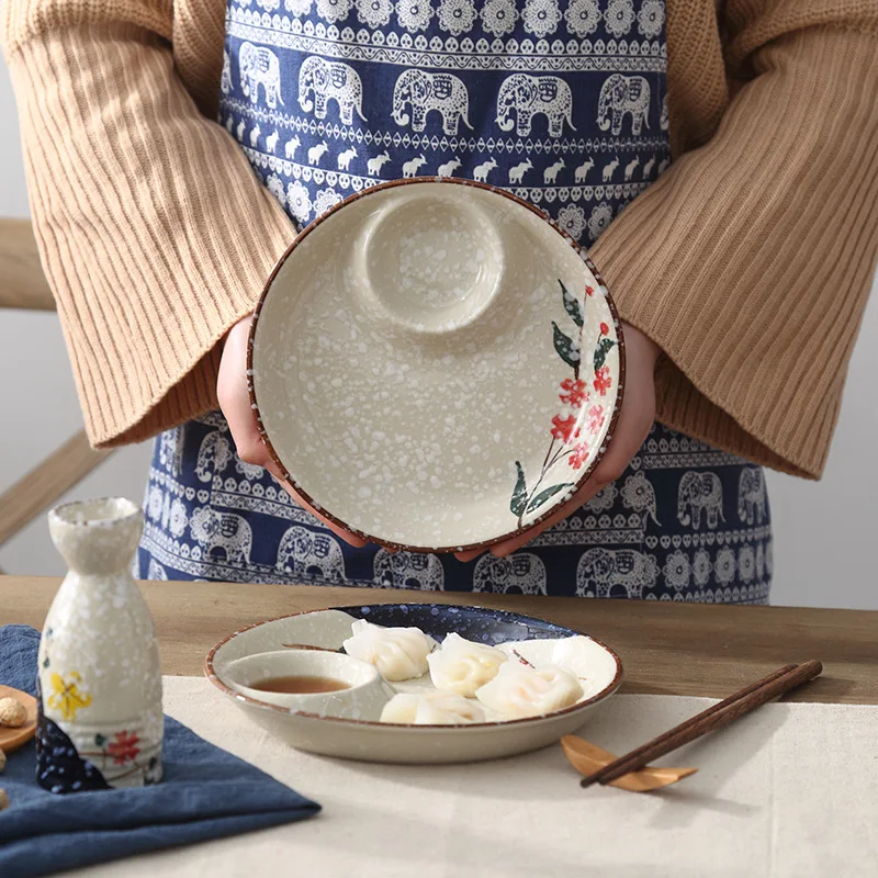 LingAo Japanese Ceramic Tableware, Dumpling Dish and Vinegar Dish, Suitable for Home, Restaurant and Hotel