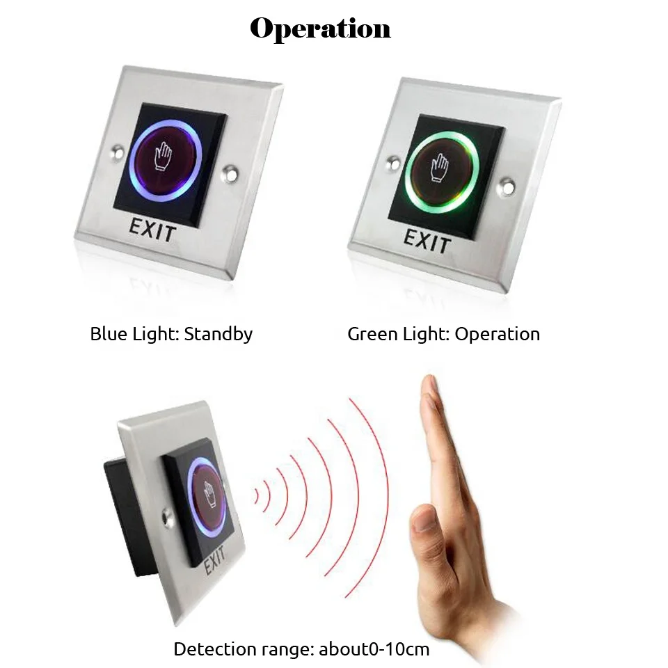 Bouton poussoir de sortie de porte, ouvre-interrupteur de déverrouillage, lumière LED NO COM NC pour système de contrôle d'accès de porte, entrée tactile ouvert