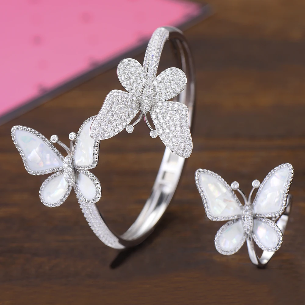 

KellyBola Luxury Noble Gorgeous Unique Design Romantic Butterfly Bangles Ring Jewelry Set Bridal Wedding Engagement Jewelry