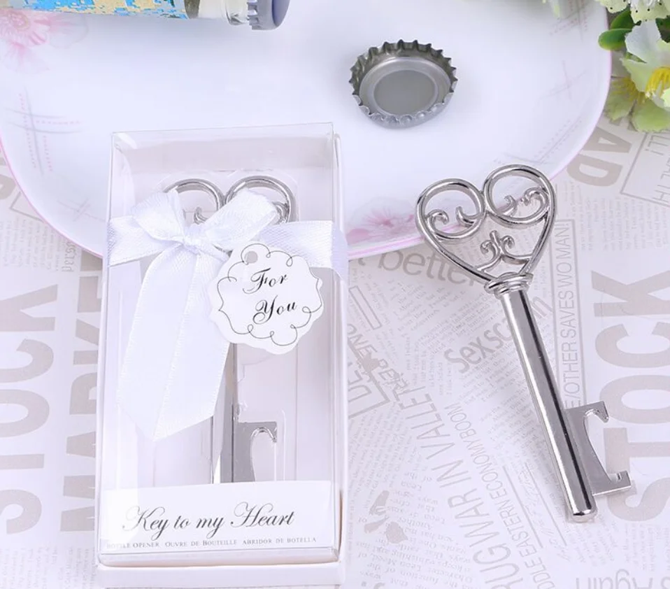 

(20 Pieces/lot) Romantic Wedding gifts for Guests "Simply Elegant" Key To My Heart Bottle Opener for Party Favors Silver gifts