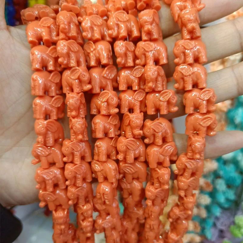 15pcs/lot 14mm Elephant Shape Coral Beads For Jewelry Making Loose White/Red/Orange/Purple/Pink Coral Beads DIY Accessories