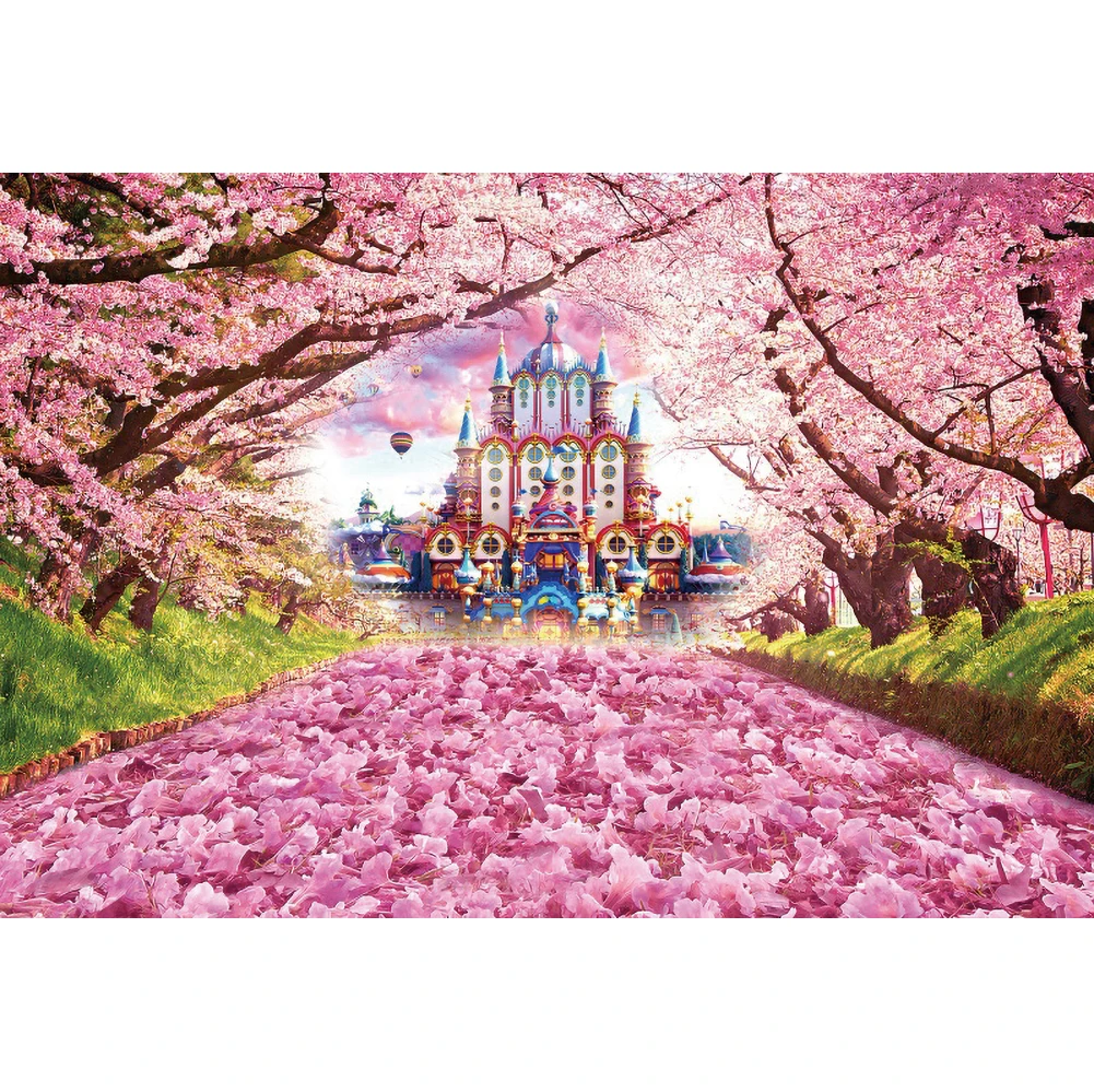 Latar Belakang Fotopanggilan Kastil Fantasi Sakura Merah Muda Laeacco Latar Belakang Fotografi Kustom Potret Baby Shower Ulang Tahun Anak Perempuan