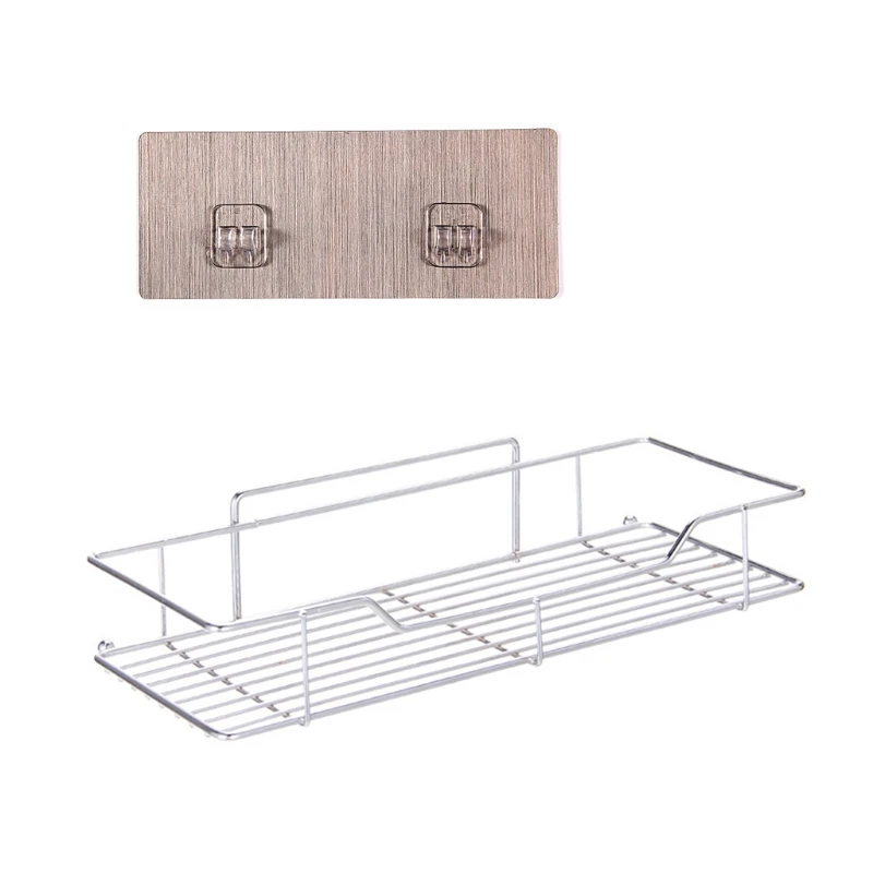 Bathroom Shelf Stainless Steel Shower Organizer Basket Kitchen Storage Shelf Wall Mounted Storage Rack with Adhesive Sticker