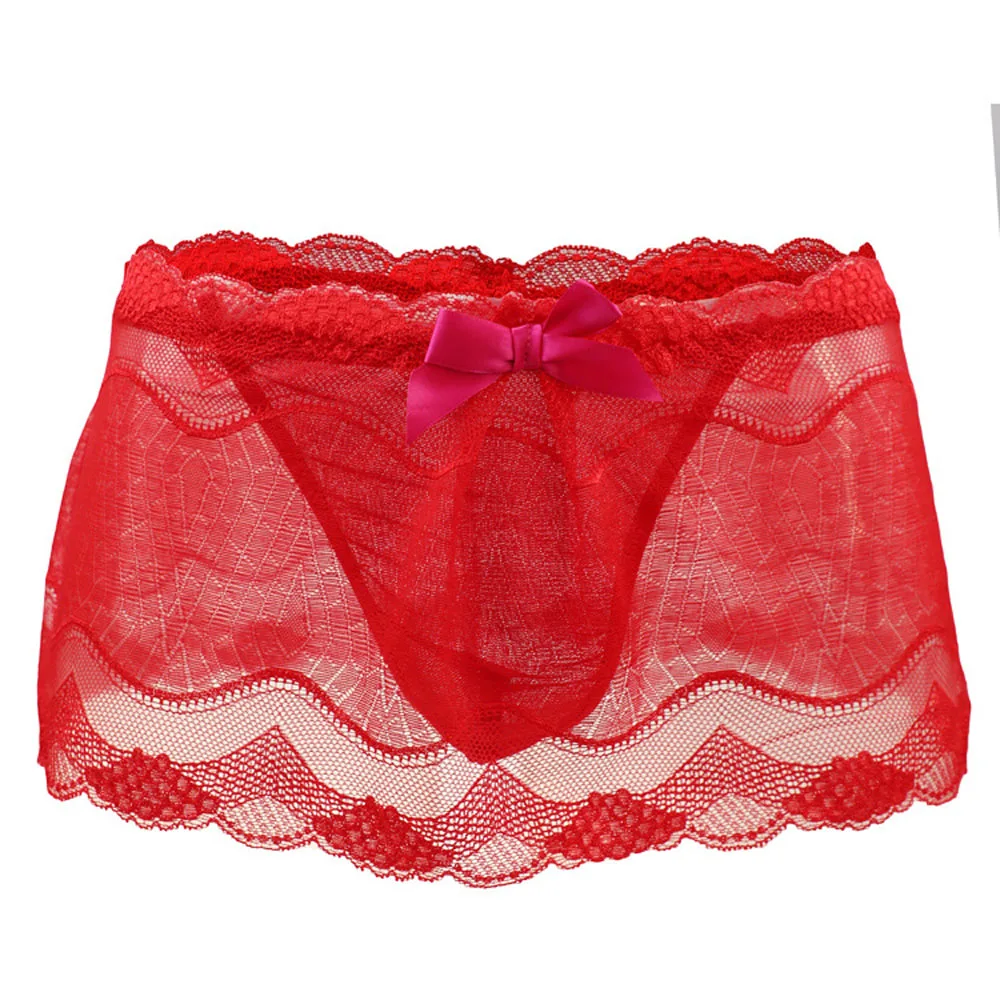 Sexy Underwear Mens Red Gauze Print Transparent  Thongs G-String With Skirt Design Sissy Lace Underpants ZJH1019-5