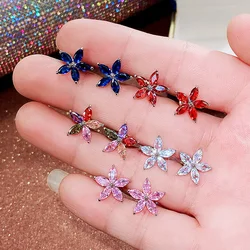 Huitan Fashion Fresh Flower Stud Earrings for Girls Colorful Cubic Zirconia Simple Stylish Women Earrings Party Wedding Jewelry