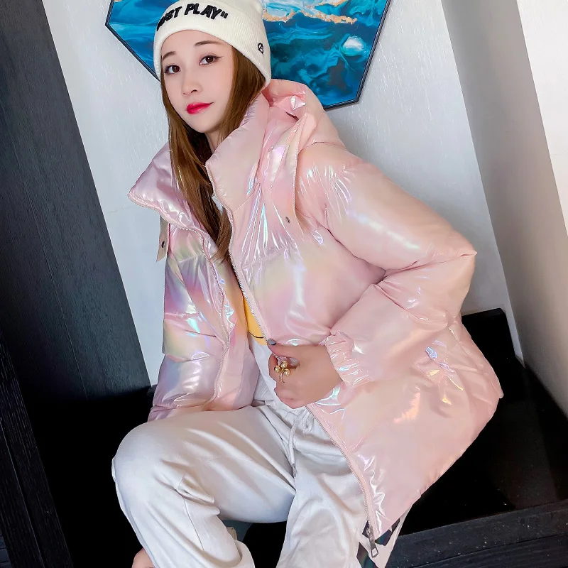 Parkas Glossy Winter Down Cotton Padded Jacket For Women Thick Bright Short Shiny Warm Jacket Cotton Parkas 2023 Femme Outwear