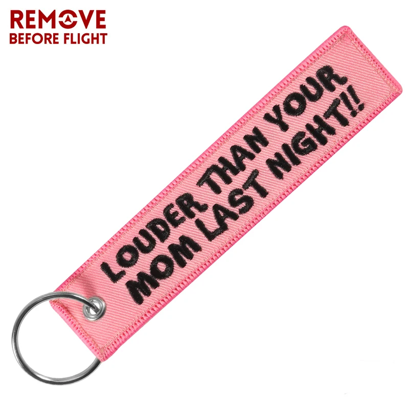 5PCS Car Motorcycle Keychain Letter Embroidery Pink Pendant LOUDER THAN YOUR MOM LAST NIGHT Key Ring Gifts For Christmas